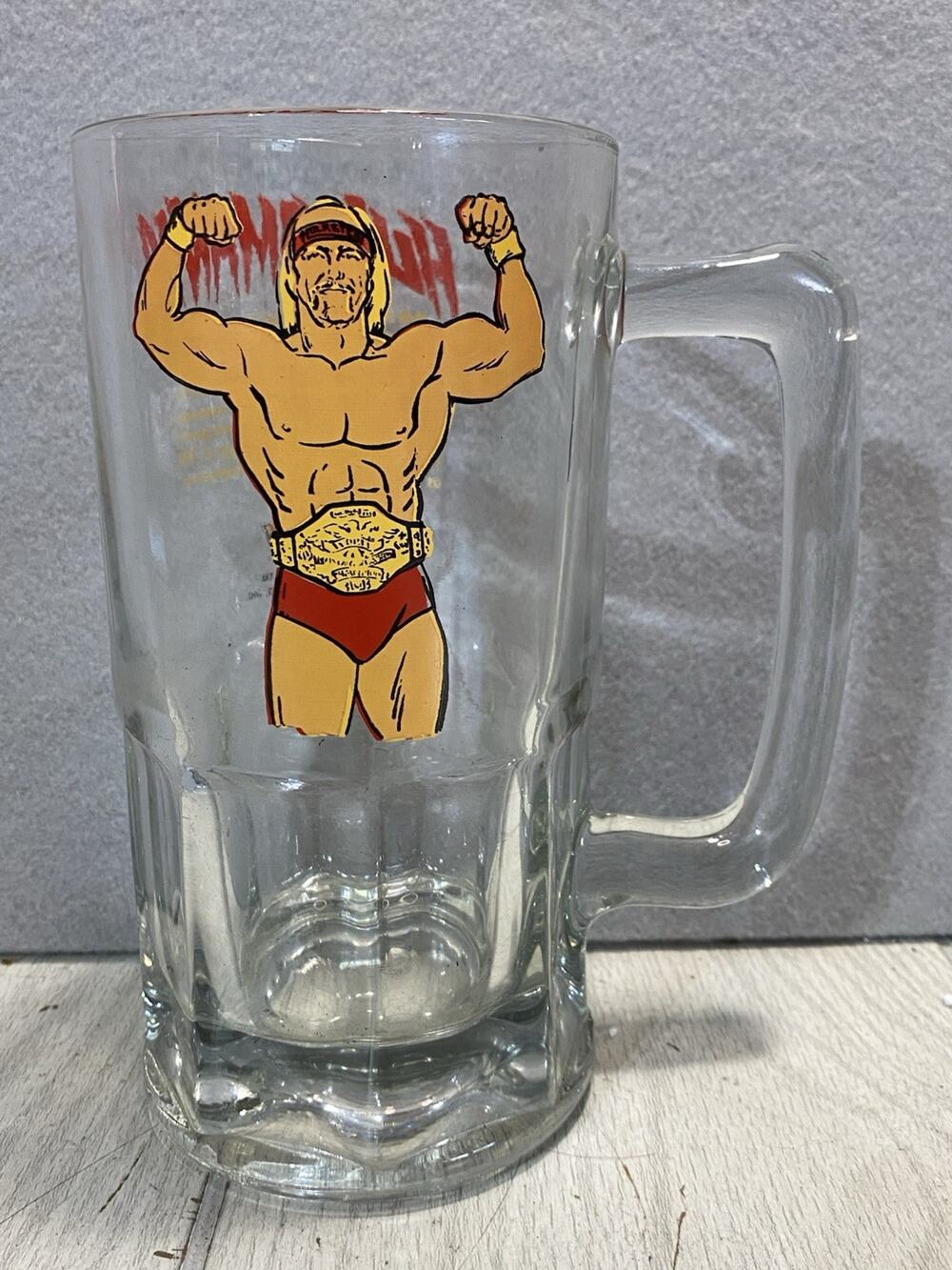 WWF WWE Hulk Hogan HULKAMANIA 1985 Vntg Large Glass Beer Mug 32oz Titan Sports